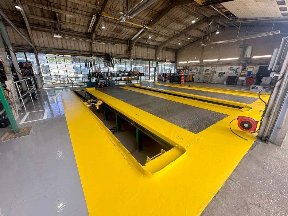Workshop Inspection Pit with Yellow Floor Markings